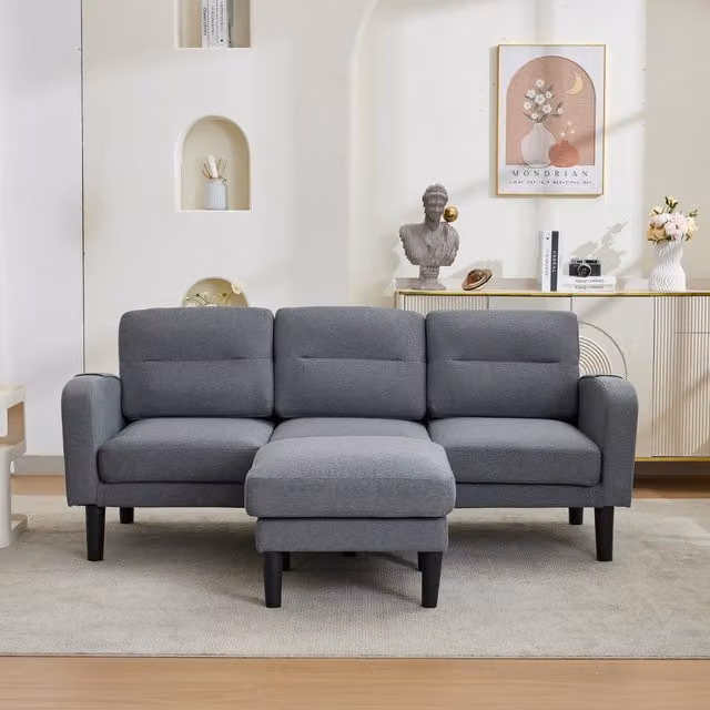 Divano angolare a L Mivray in tessuto grigio con seduta in schiuma e coperture rimovibili L/P/H: 204 x 80 x 136 cm