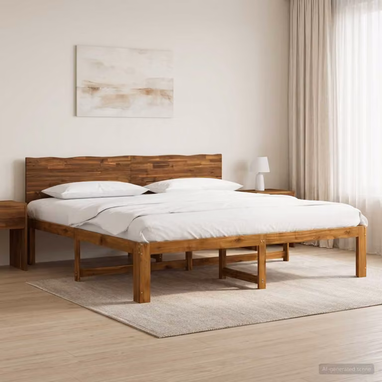 Letto matrimoniale con testiera vidaXL ROSTOCK in legno di acacia naturale L/P: 200 x 200 cm