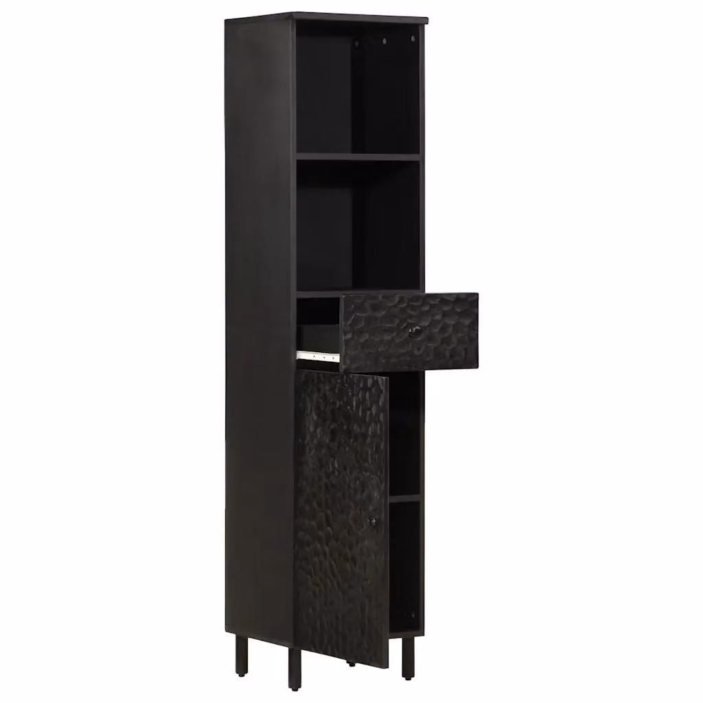Armadio da bagno sospeso in legno di mango nero con ante a battente L: 38 cm, P: 33 cm, H: 160 cm – 2