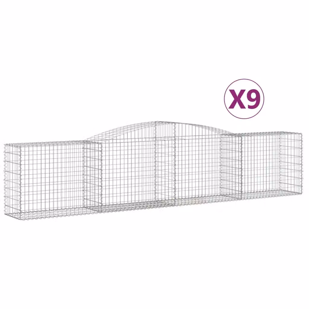 Set di 9 Cesti Gabbioni ad Arco vidaXL in Acciaio Zincato Argento L: 400 cm, P: 50 cm, H: 80-100 cm – 2