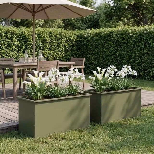 Fioriera da giardino con LED 2 pz Verde Oliva 50 x 100 x 48 cm 8008231