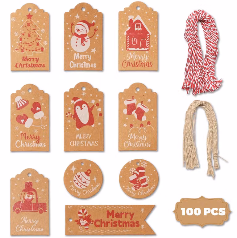 100 etichette regalo in carta kraft per i regali di Natale