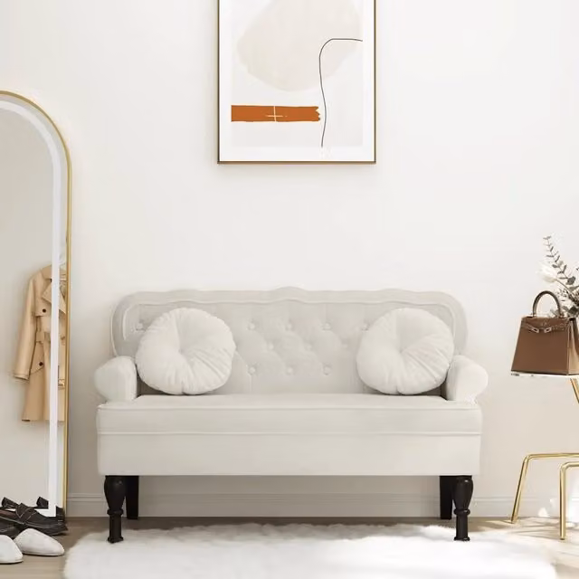 Panca con Schienale-Divano Sedia Crema 119,5x64,5x75 cm in Velluto