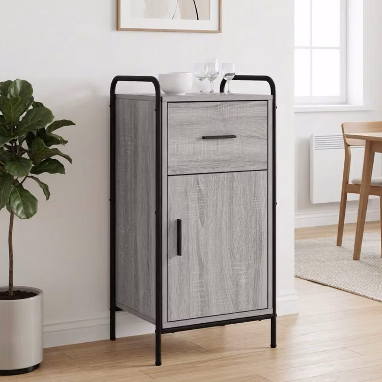 Credenza moderna vidaXL in legno ingegnerizzato e metallo, colore grigio, L: 97 cm, P: 33 cm, H: 81 cm