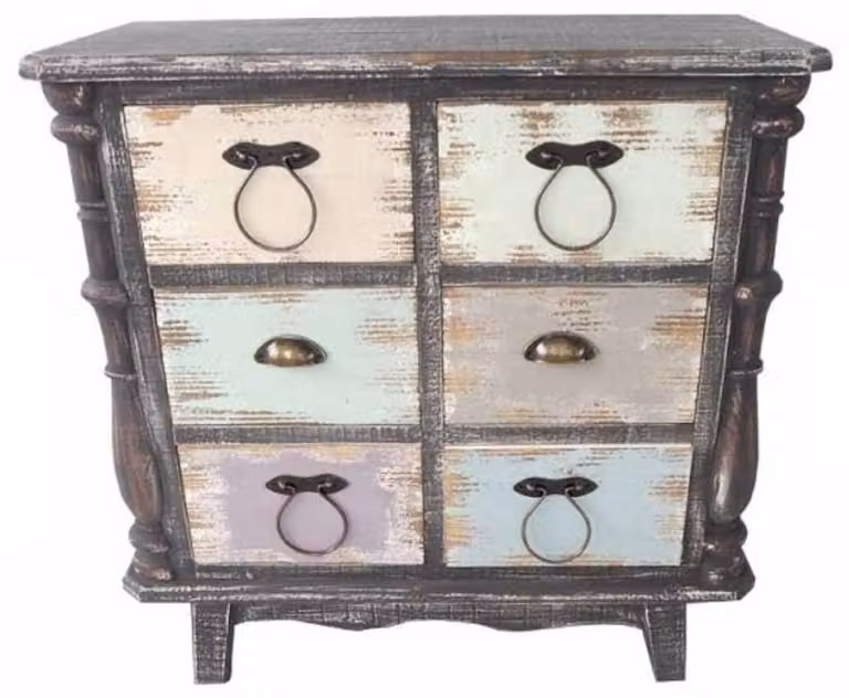 Comò in stile rustico "Casa Padrino", shabby chic, effetto anticato, nero/multicolore, dimensioni 80 x 38 x 79 cm