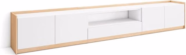 Mobile TV Soggiorno, 310x50x37 cm, Per TV fino a 80", Mobile Soggiorno, Bianco e Rovere soft