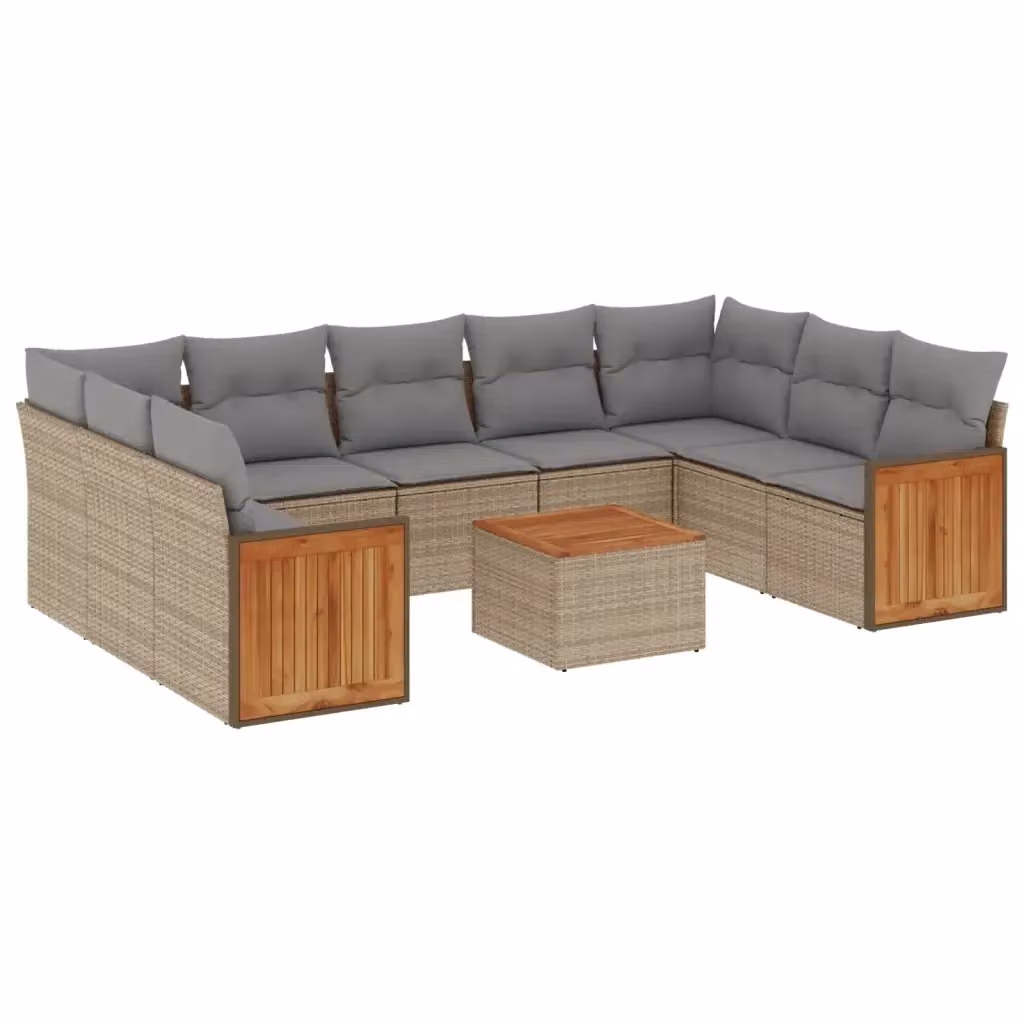 vidaXL Set Divano da Giardino 10 pz in Polyrattan con Cuscini Beige e Tavolino da Esterno – 2
