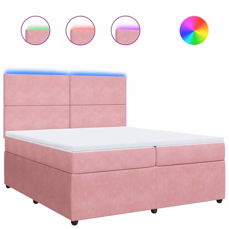 Giroletto a Molle con Materasso Rosa 200x200 cm in Velluto