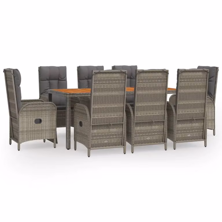 Set da Pranzo da Giardino 9 pz con Cuscini in Polyrattan Grigio