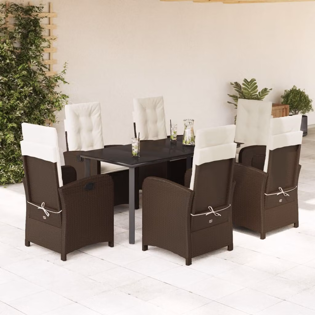 Maison Exclusive - Set da pranzo da giardino 7 pezzi con cuscini marroni in polyrattan