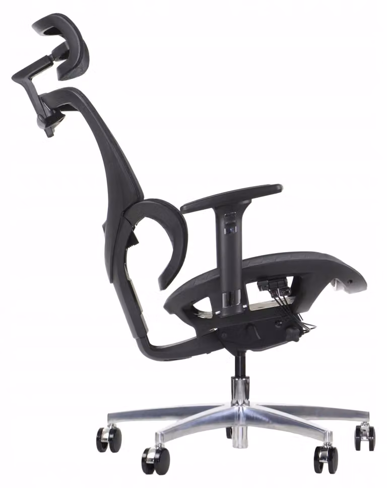 Sedia girevole ergonomica da ufficio ErgoNew S1A, base in alluminio, braccioli regolabili, poggiatesta, seduta e schienale in rete regolabili, nero