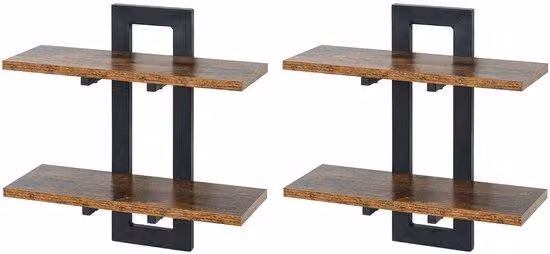 Set composto da 2 pannelli da parete sospesi in stile industriale, realizzati in legno e metallo