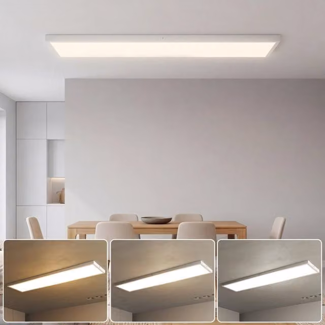 Set di 4 Lampade a Soffitto LED Minimal Bianco L: 120 cm, P: 30 cm, H: 3,7 cm
