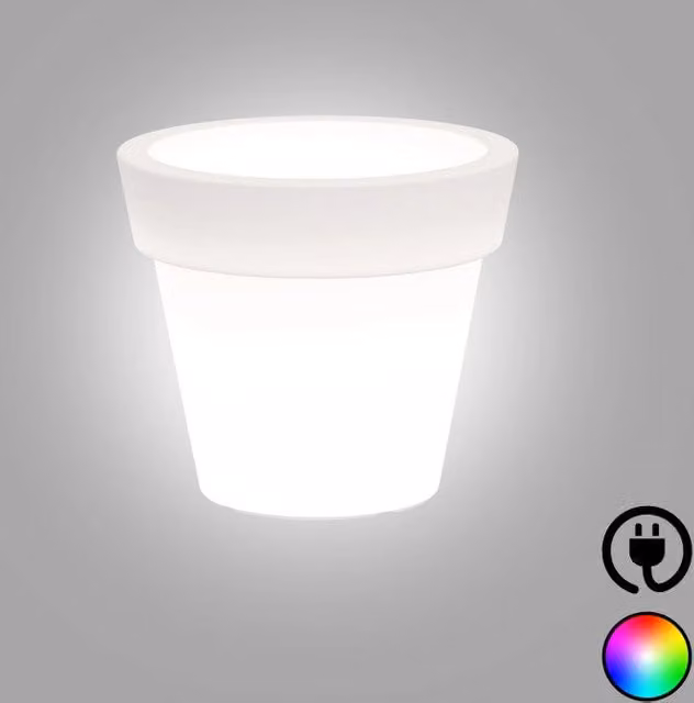 Vaso luminoso moderno Monacis in polimero bianco con LED multicolor per interno ed esterno Ø50 H44 cm