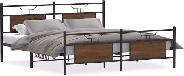Letto matrimoniale | Letto per adulti | Giroletto senza Materaso in Metallo Rovere Marrone 180x200 cm