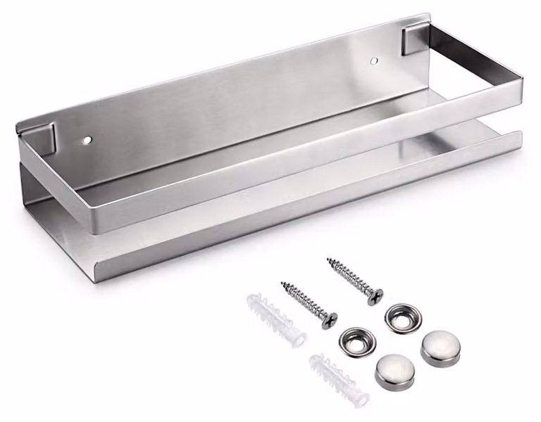 Omgoods - Mensola angolare in acciaio inossidabile - Scaffale da parete per cucina, bagno e soggiorno (30 cm, argento)