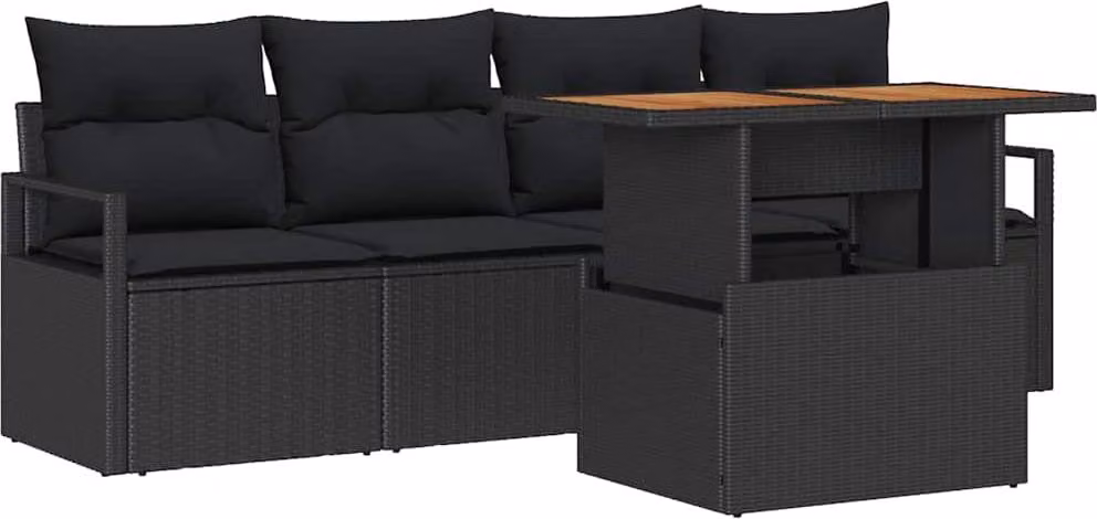 Set Divano da Giardino con archiviazione 5 pcs Nero Poly Rattan