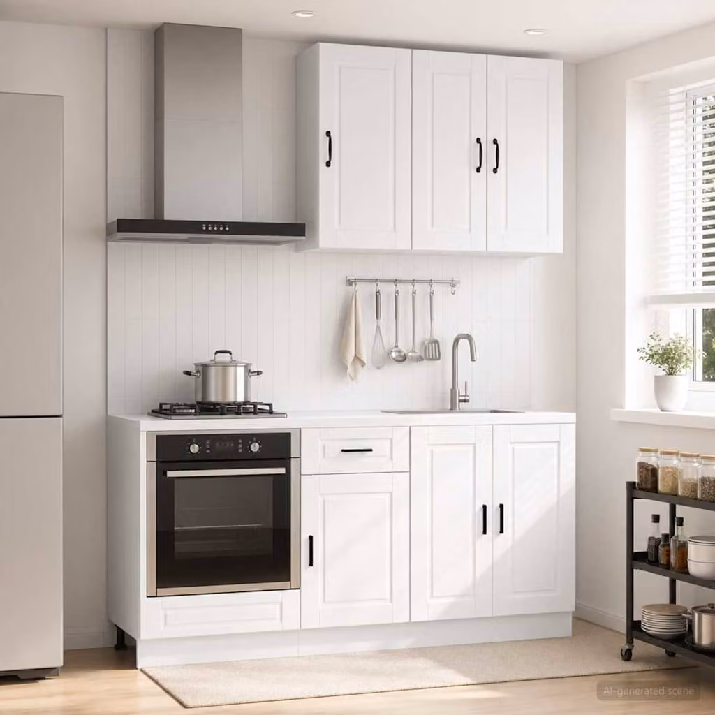 Set di mobili per cucina moderna vidaXL PORTO composto da 5 pezzi in bianco lucido e legno ingegnerizzato