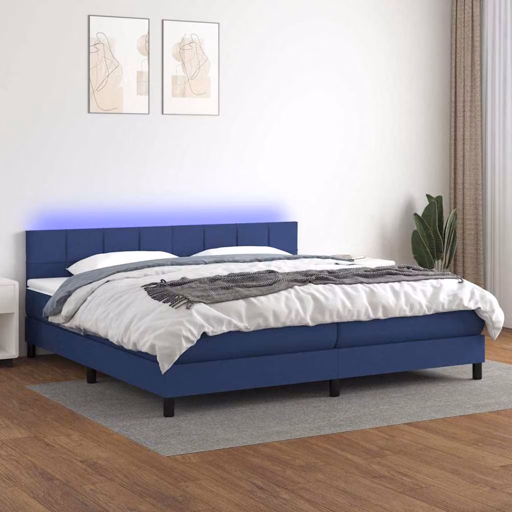 Letto Ibrido con Materasso e Illuminazione LED vidaXL in Tessuto Blu e Bianco L/P/H: 200 x 200 x 88 cm – 1