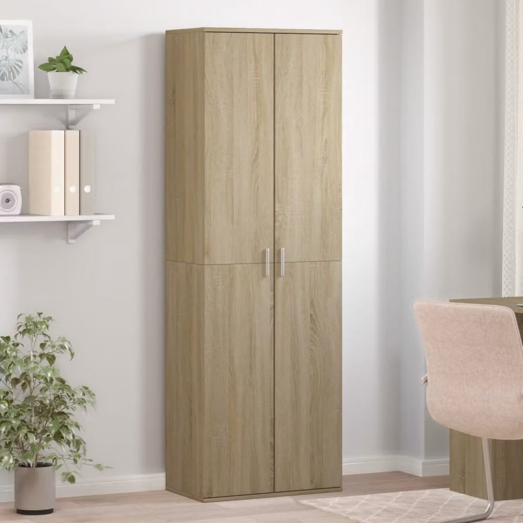 vidaXL Credenza Moderna in Legno MDF Rovere, Beige e Marrone, L: 60 cm, P: 35 cm, H: 180 cm – 1