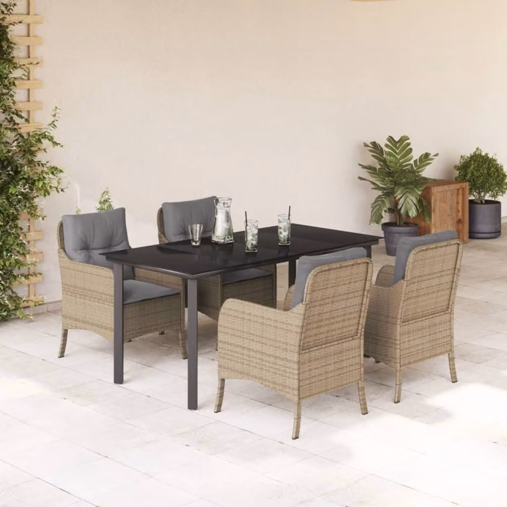 Maison Exclusive - Set da Pranzo da Giardino 5 pz con Cuscini Beige in Polyrattan