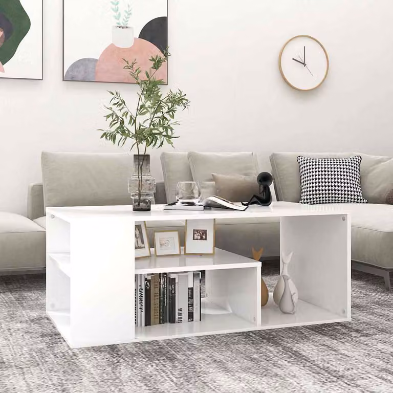 vidaXL Tavolino da Salotto Moderno Bianco in Legno L: 100 cm, P: 50 cm, H: 40 cm