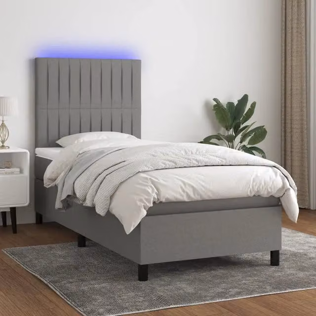 Letto Ibrido con Materasso e Illuminazione LED vidaXL in Tessuto Grigio L: 100 cm, P: 200 cm – 1