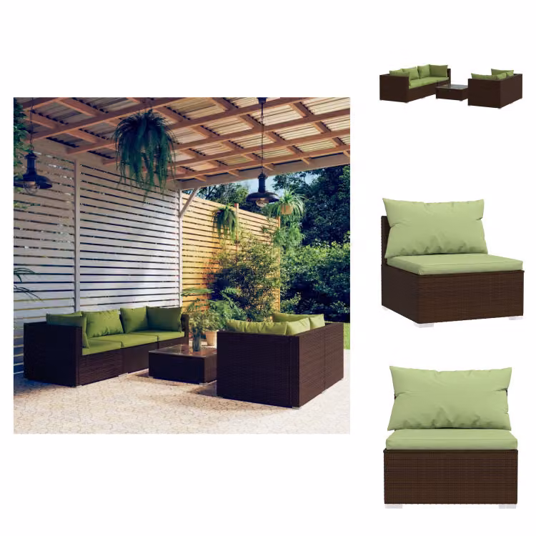 vidaXL Set di 6 pezzi da giardino con cuscini in rattan marrone - Set di mobili da giardino
