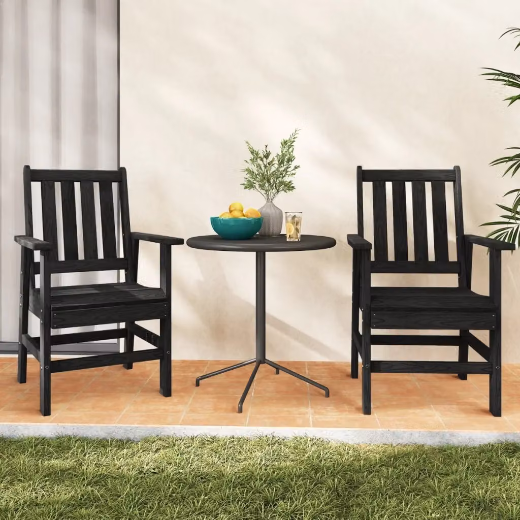 Sedia da esterno Adirondack con braccioli in HDPE effetto legno nero resistente alle intemperie per giardino e terrazza – 2