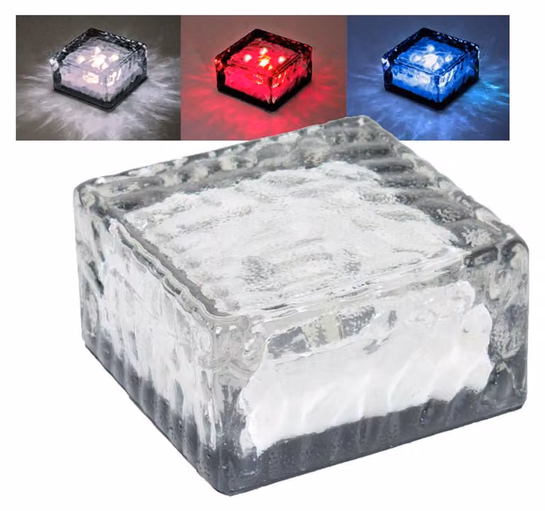 Set di 3 luci solari a LED rosse, bianche e blu a forma di cubetto di ghiaccio