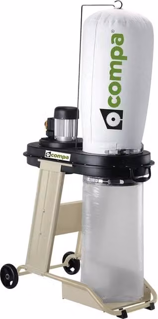 Aspiratore di trucioli e polvere Compa con doppio sacco carrellato, potenza 550W, portata 600m3/h e capacità 65Lt, colore bianco, modello ACC.32ASPCOMB