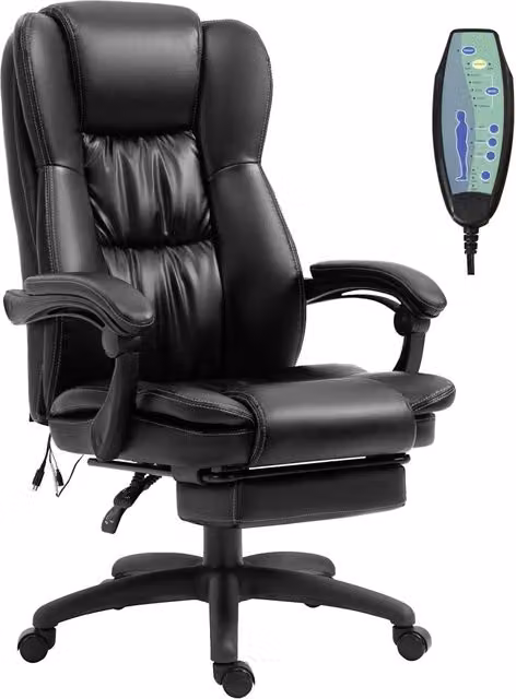 Sedia da Ufficio Executive GIORDANOSHOP in Finta Pelle Nera con Poggiatesta e Ruote, L/P/H: 68,5 x 68,5 x 113-121 cm