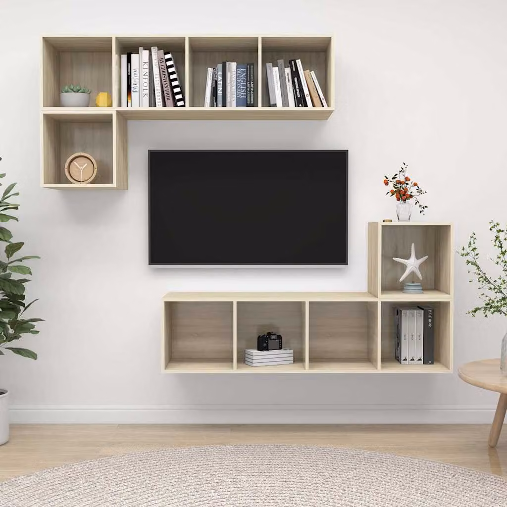 Set di mobili TV moderno vidaXL in legno marrone color rovere composto da 4 pezzi per il tuo soggiorno