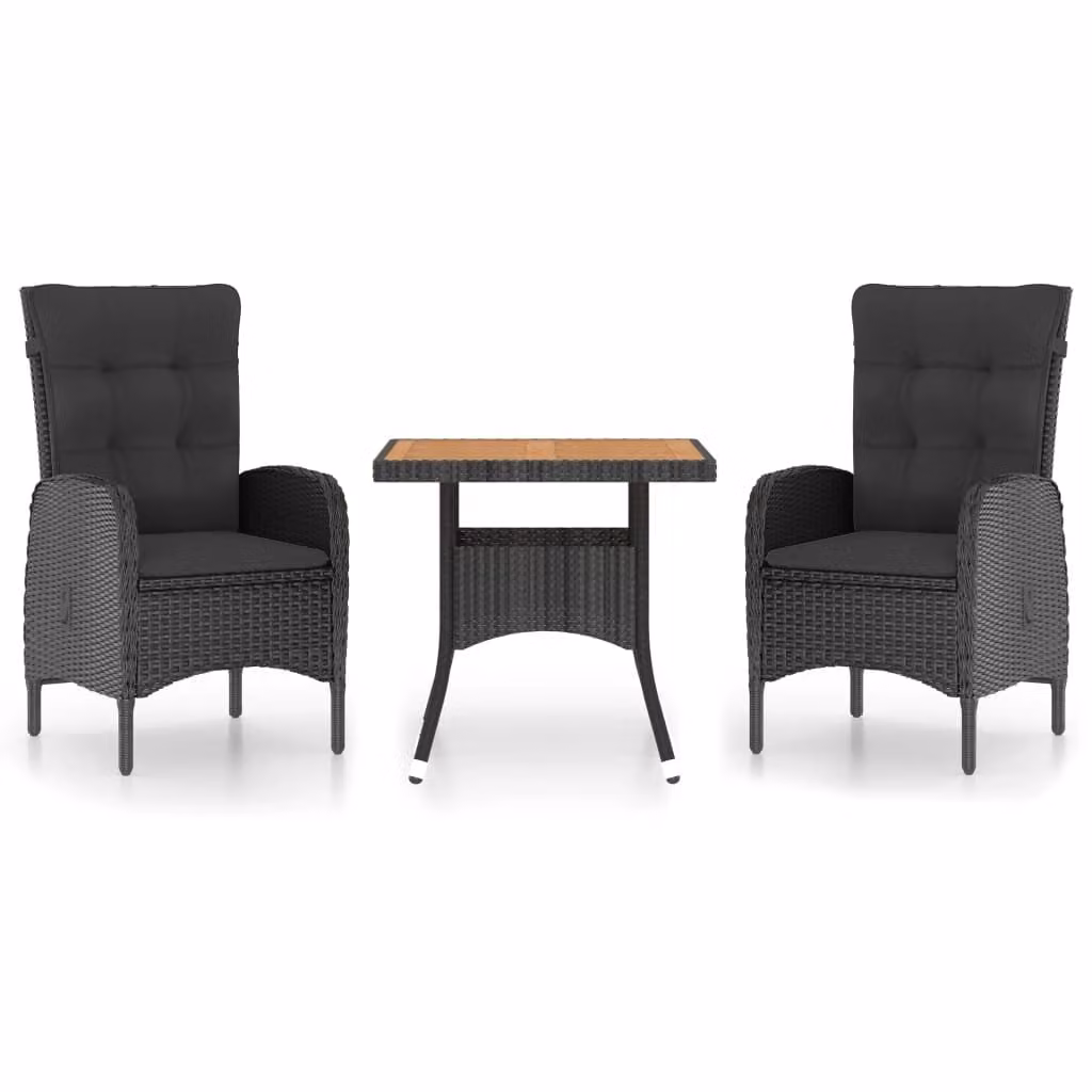 Set Mobili da Pranzo per Giardino 3 pz Polyrattan e Acacia Nero