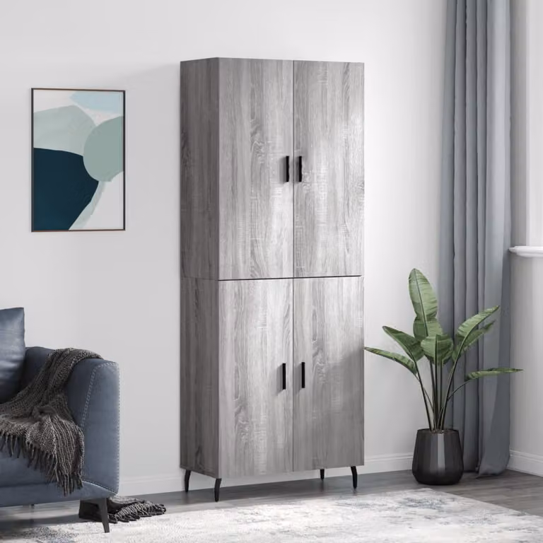 Credenza moderna vidaXL in legno multistrato e metallo, Grigio Sonoma, L: 69,5 cm, P: 34 cm, H: 180 cm
