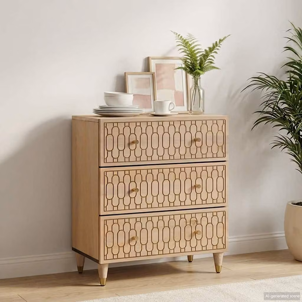 Credenza vidaXL in legno massello di mango marrone e beige L: 60 cm, P: 33 cm, H: 75 cm