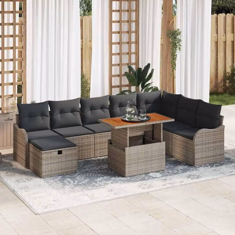 Maison Exclusive - Set da giardino con divano, 9 pezzi, grigio, rattan sintetico