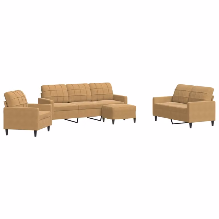 Set di Divani 4 pz con Cuscini Marrone in Velluto