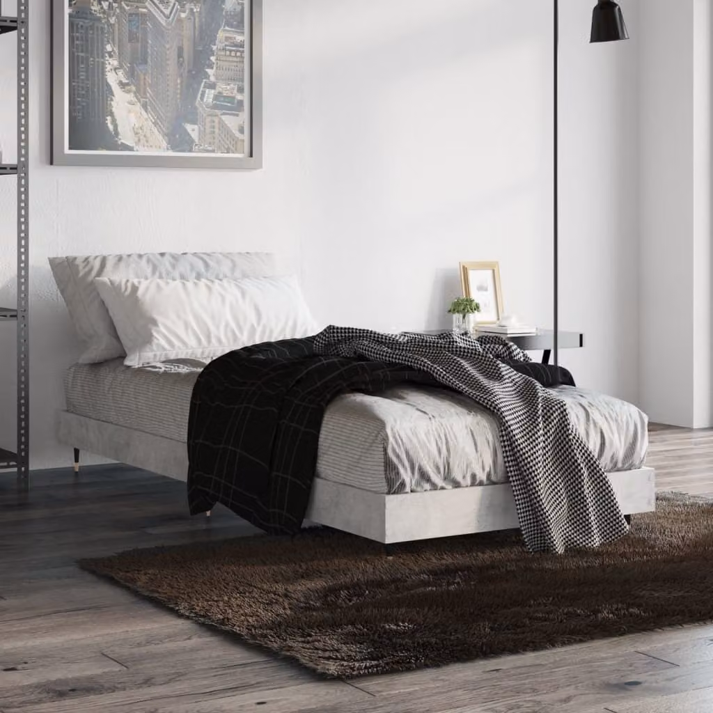 The Living Store Struttura per letto in cemento grigio 75x190 cm Materiale a base di legno