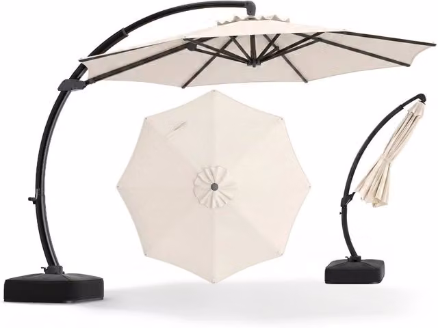 Ombrellone da esterno 3x3 m con 8 stecche metalliche resistenti e 4 sacchi di sabbia, Ombrellone da spiaggia rotazione 360¡ã Beige