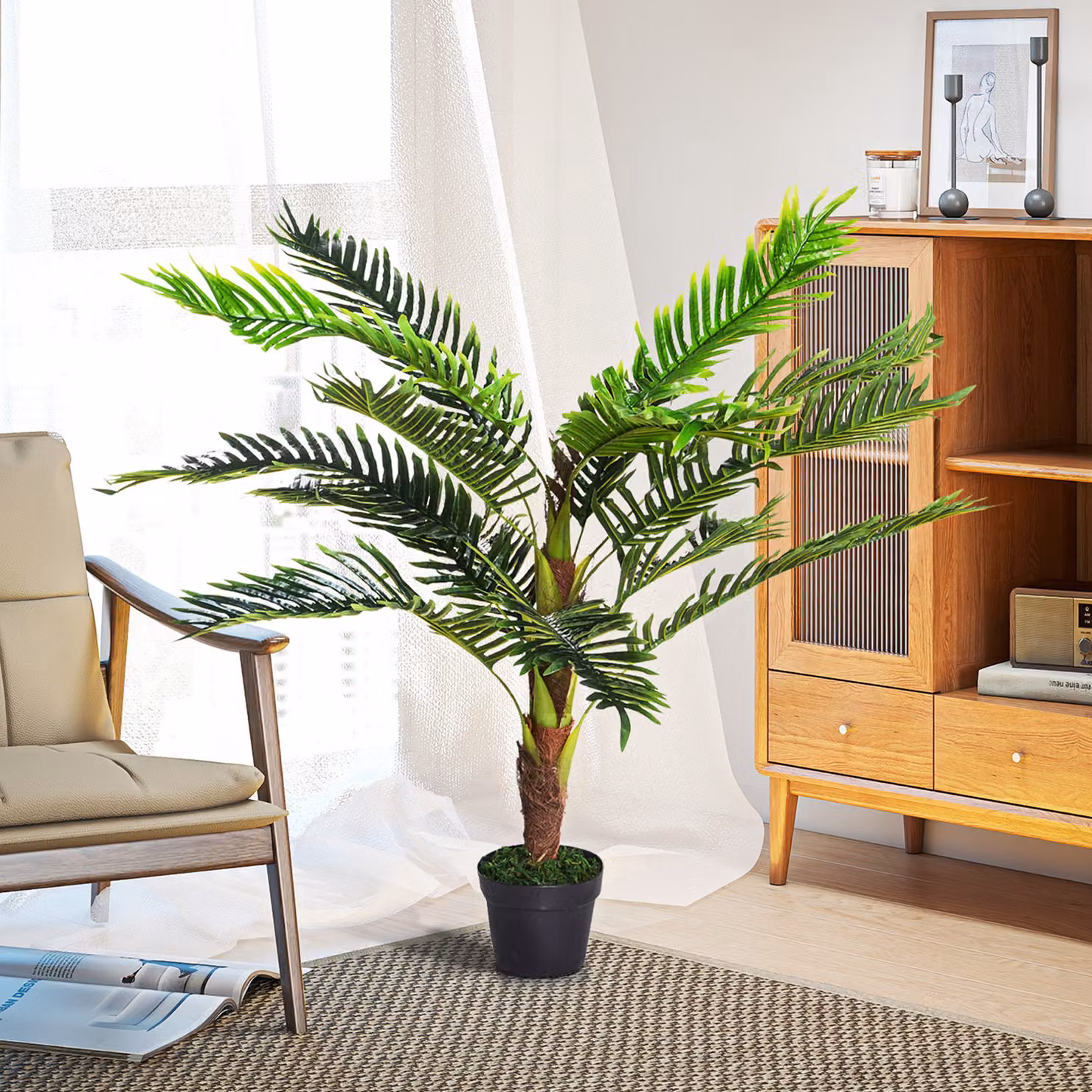 Pianta Artificiale Palma Cycas Verde Aosom con Vaso, Altezza: 123 cm – 2