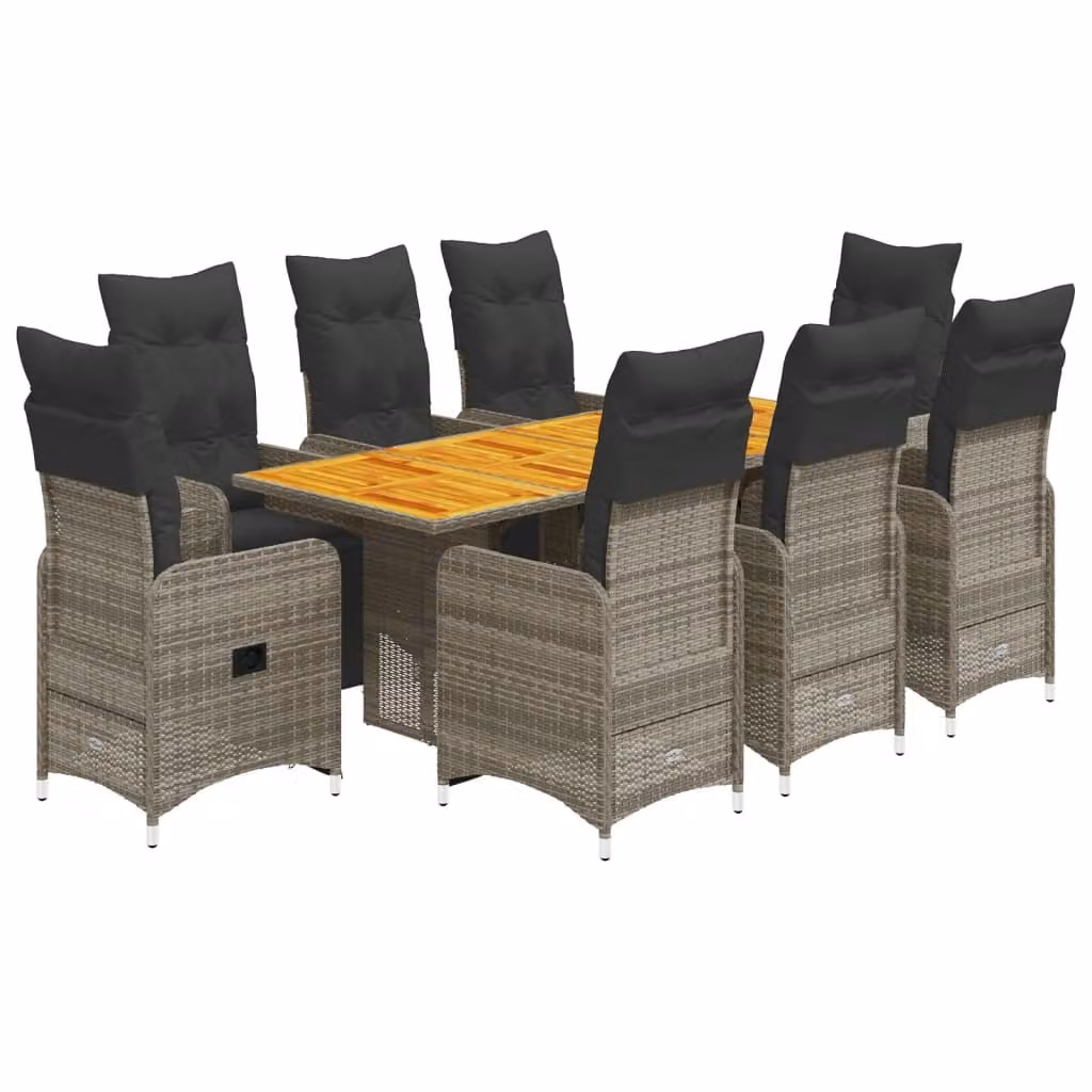 Set Bistrò da Giardino 9 pz con Cuscini in Polyrattan Grigio