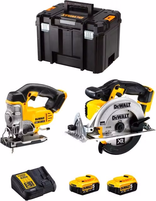 Kit DeWALT XR2WP2T con avvitatore DCS331, seghetto DCS391, 2 batterie da 5,0 Ah, caricabatterie DCB115 e valigetta TSTAK VI, Giallo