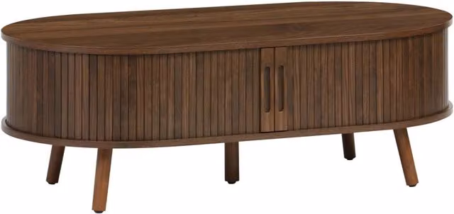 Tavolino da soggiorno scandinavo Sweeek in legno e MDF laminato, forma ovale con finitura opaca, colore marrone, L: 59 cm, P: 40 cm, H: 39 cm – 1