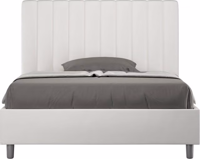 BS COM Letto una piazza e mezza con rete imbottito 130x210 similpelle bianco