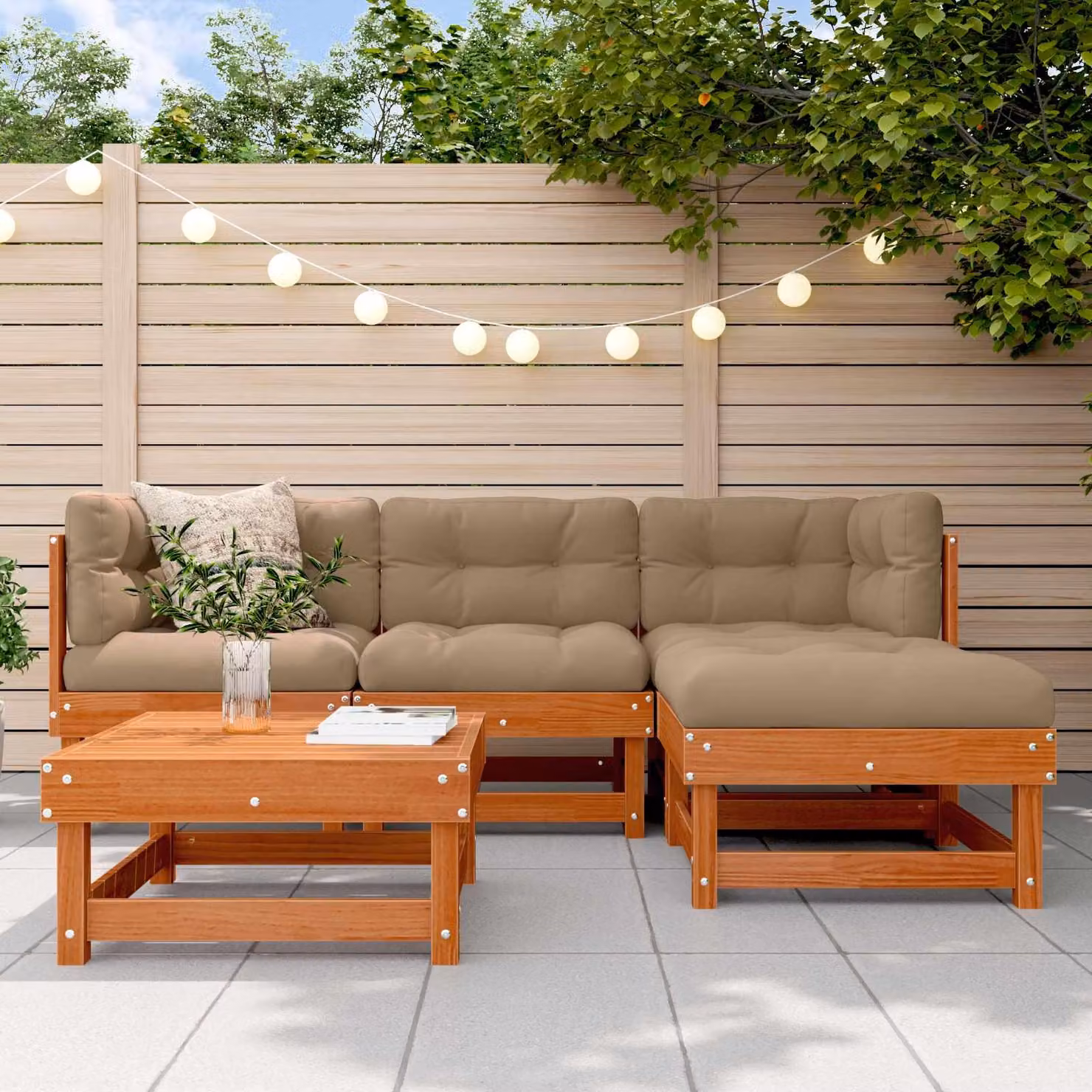Maison Exclusive - Set da lounge per giardino, 5 pezzi, color marrone cera, legno di pino massello