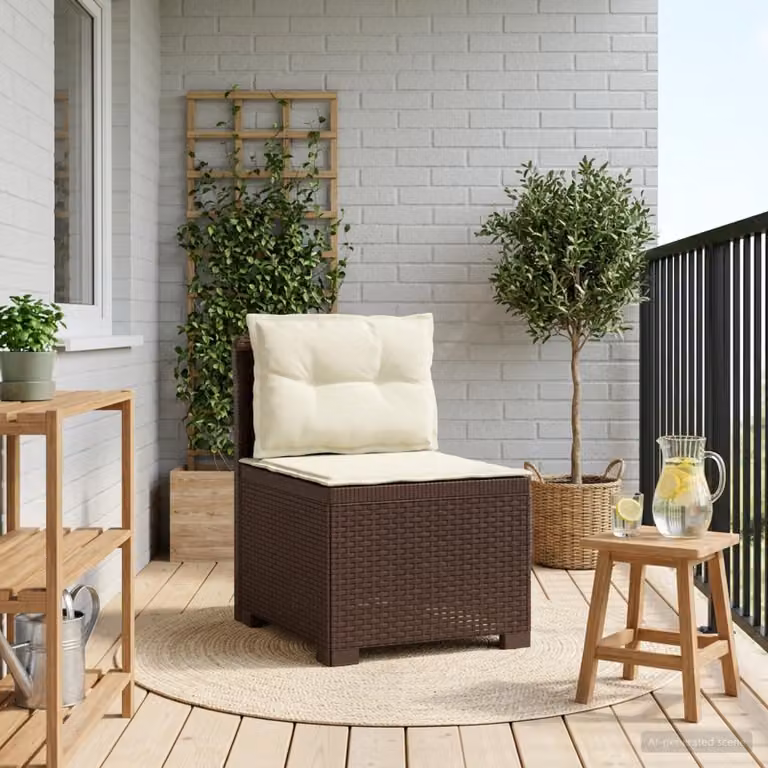 vidaXL Divano da Giardino a 1 Posto con Cuscini in Effetto Rattan, Marrone e Beige