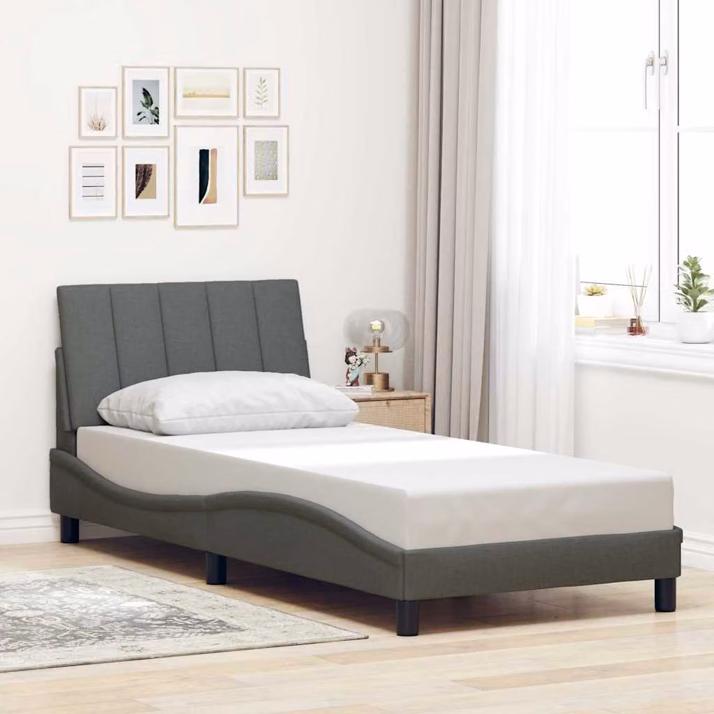 vidaXL Giroletto senza Materasso Hanko Grigio con Struttura Imbottita e Doghe in Legno L/P/H: 80 x 200 cm – 1