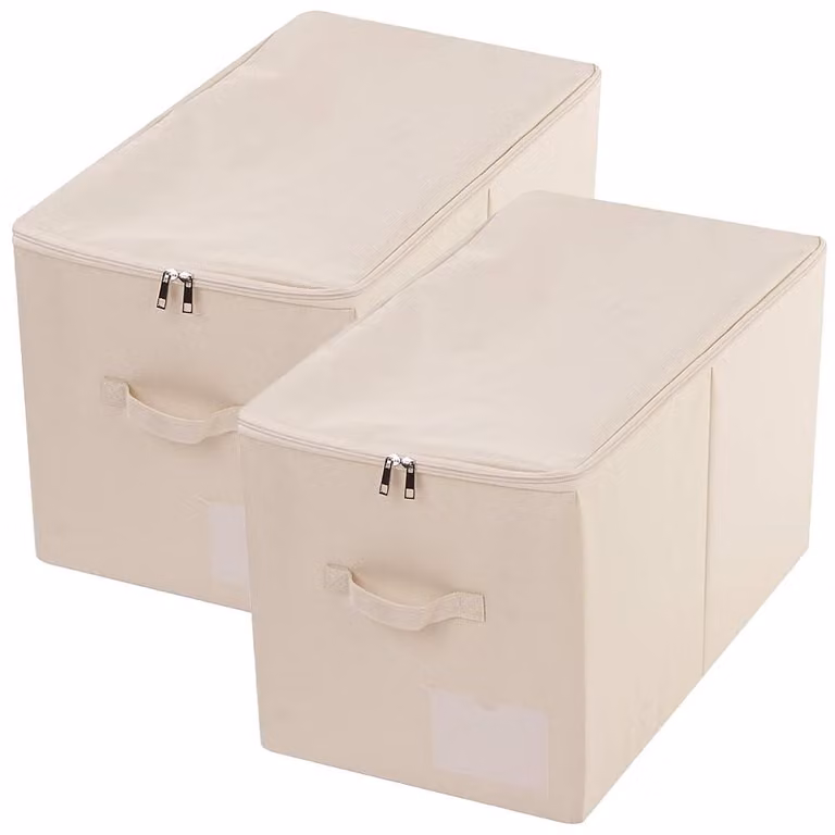 Omgoods - Set di 2 contenitori pieghevoli con cerniera - Organizzatori pieghevoli per biancheria da letto