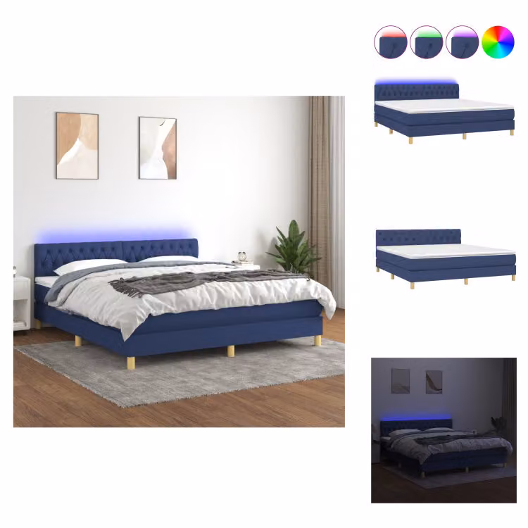 vidaXL Letto a molle con materasso e tessuto LED Blue 160x200 cm - Letti & strutture letto